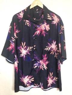 HARE ハレ　アロハ開襟シャツ　半袖 黒花柄　S ビッグシルエット