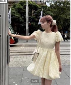 Balloon flower jacquard one-piece レモン Balloon flower
