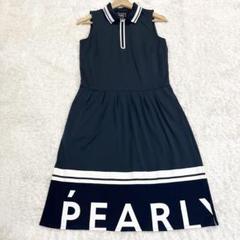 パーリーゲイツ ノースリーブ ポロワンピース ロゴプリント ハーフジップ 紺