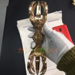 「密教法具 寺院用仏具」鬼面型 金剛五鈷杵 銅製磨き仕上げ 長さ23cm