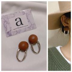 2184-1 2way☺︎ウッド素材ピアス×オーバルシルバーフープ☺︎