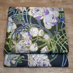 正絹　丸帯　アンティーク　袋帯　アールヌーボー　アールデコ　友禅　刺繍　夏帯 正絹 丸帯 アンティーク 袋帯 アールヌーボー アールデコ 友禅