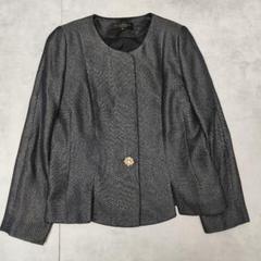 美品 東京ソワール ノーカラージャケット ラメ ブラック ゴールド L