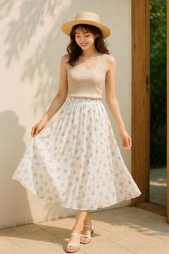 ✨️美品✨️INGNI 花柄シフォンプリーツスカート Mサイズ ホワイト系のサムネイル