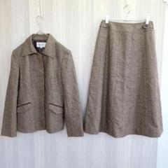 自由区 セットアップ 絹 アンゴラ カシミヤ フレアスカート ブラウン M