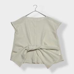 ドレスキップ フレンチスリーブ リボン ストレッチ ブラウス ベージュ M