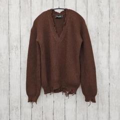 【 DSQUARED２ 】 ロゴプリント ダメージ加工Vネックニット