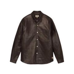 stussy boxy leather overshirt espresso