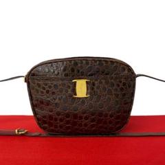 極 美品 サルバトーレフェラガモ ヴァラリボン レザー ショルダーバッグ 茶