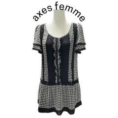 axes femme ギンガムチェック 半袖 チュニック レース フリル M