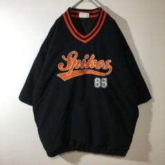 【個性派古着】半袖ナイロン　プルオーバー　ポケット付き　豪華ワッペン　黒　F