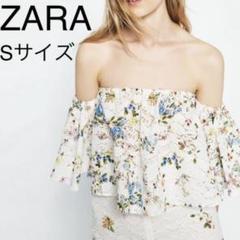 新品☆ZARA ザラ ストライプ&フラワー柄オフショルダートップス ZARAストライプ オフショルダー トップス - メルカリ