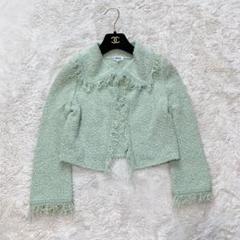 FOXEY ツイード　フリンジ　ジャケット　ショート丈　パステルグリーン　M FOXEY ツイード フリンジ ジャケット ショート丈 パステル