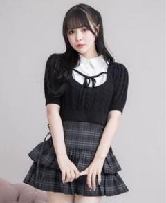 pium レイヤードケーブルニット ブラック ギンガムレイヤードニットワンピ – pium