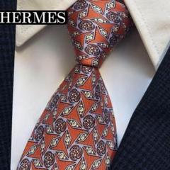 HERMES ネクタイ エルメス パターン柄 バラ オレンジ