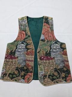 60'sVintage花柄 ゴブランベスト（ブラック×マスタード×etc