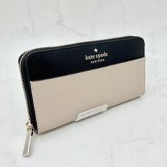 64【極美品/未使用】kate spade 長財布 ブラック黒×ベージュ レザー