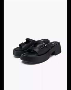 リボン プラットフォーム サンダル ブラック ¥6,590