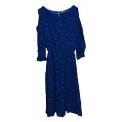 W-42 TOPSHOP 古着 青薔薇ワンピース 花柄レーヨン 長袖 レディース