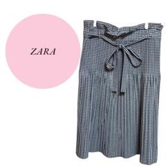 【ザラ】ZARA BASIC♡チェック柄♡スカート♡ウエストリボン付【М】黒系