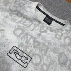 【美品】ライズ メッシュTシャツ ホワイト グレー 文字プリント Lサイズ