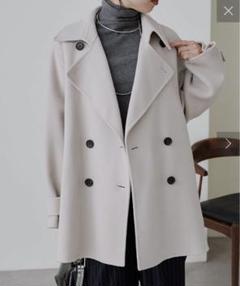 美品　ベイジ　ダブルフェイス　ウールケープコート　ベージュ　4 美品 ベイジ ダブルフェイス ウールケープコート ベージュ 4