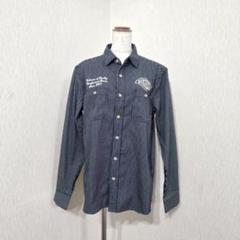 Dickies ストライプ ワークシャツ 刺繍ロゴ入り M 長袖