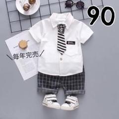 【90】毎年完売 ネクタイが可愛い♪男の子ベビー半袖フォーマル セットアップ夏用