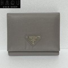 良品✨PRADA サフィアーノレザーグレー 三つ折り財布リボン