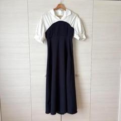 GRLグレイル ネイビー パフスリーブ 半袖シャツワンピース