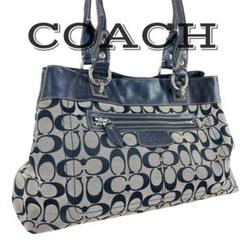 美品 COACH コーチ シグネチャー キャンバス レザートートバッグ 肩掛け