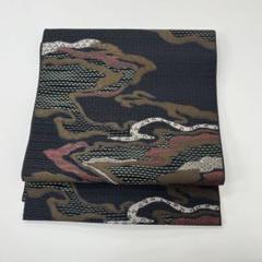 本場筑前博多織 名古屋帯 黒地に上品な織出し 八寸 正絹 着物 HO