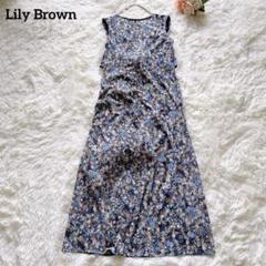 Lily Brown ノースリーブ ロングワンピース 花柄 総柄 リボン フリー