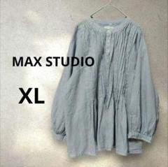 【美品】MAX STUDIO ストライプシャツチュニックブラウスXLナチュラル系