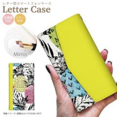 全機種対応 手帳型 ミラー付き スマホケース パイナップル イラスト