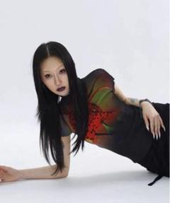 xisz studio 百合 Tシャツ中華Y2K黒赤トップス ストリートモード系 特価】xisz studio 百合 Tシャツ中華Y2K黒赤トップス モード系