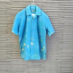 ShisaTropicalwear　かりゆし ウエア　青　 flower　花柄