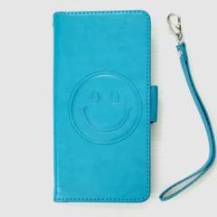 スマホケース スマートフォンケース 手帳型 ブルー スマイルマーク