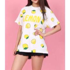 プニュズ 半袖 レモン 総柄Tシャツ【LL〜3L】白 派手 春夏秋冬