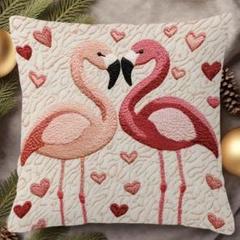 新品 クッションカバー 刺繍風 プリント フラミンゴ 動物リアル かわいい