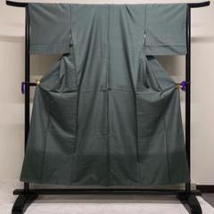紬　抽象模様　くすみグリーン　付け下げ　着物　014t