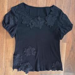 AUSTIN REED フラワーレース Tシャツ 38 黒