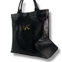 KITAMURA キタムラ 本革 トートバッグ　黒　Kマーク　ミニケース付329