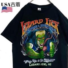 00s USA古着 リザードリック tシャツ アメリカTV 黒L オーバーサイズ