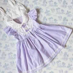 ハンドメイド♡90cmラベンダーフリルたっぷりセーラーワンピースリボン SALE♡ハンドメイド完成品110cmラベンダーうさ耳セーラー