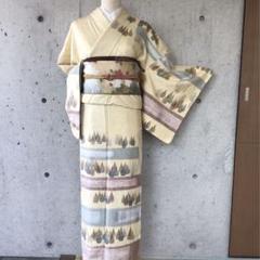 【ぜんまい紬】上質な紬の訪問着　絞りに木柄　袷