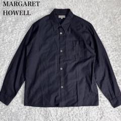 美品 マーガレットハウエル 長袖 シャツ M ダークネイビー