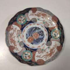 骨董 伊万里 色絵 龍鳳凰文皿 24cm×2枚華やか金彩×赤絵／江戸後期の逸品