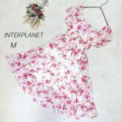 インタープラネット 【M】ティアードワンピース 花柄 シアー シフォン リボン