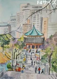 不忍池にて(水彩画額装済み) F.Neri・水彩画・額入・No.170514-34・梱包サイズ140